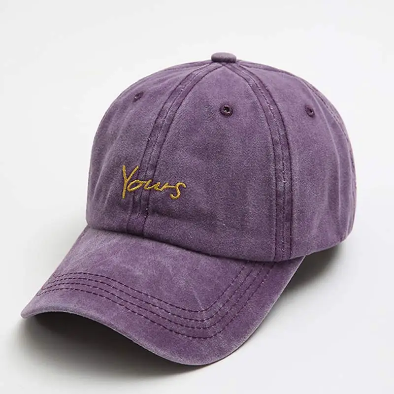 Adjustable Vintage Letters Dad Hat Washed Cotton Retro Baseball Hat for Men Women Purple Khaki Navy Dark Grey Wine Red Size 58CM