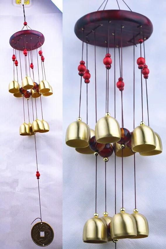 Free Shipping 13To10 Large Copper Alloy Antirust Bells Solid Red Wood Wind Chimes Outdoor Indoor Yard Hangings Gifts