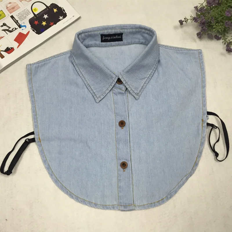 Women Denim Blouse Summer Vintage Denim Detachable Fake Collars for Women Men Shirts Collar Accessories