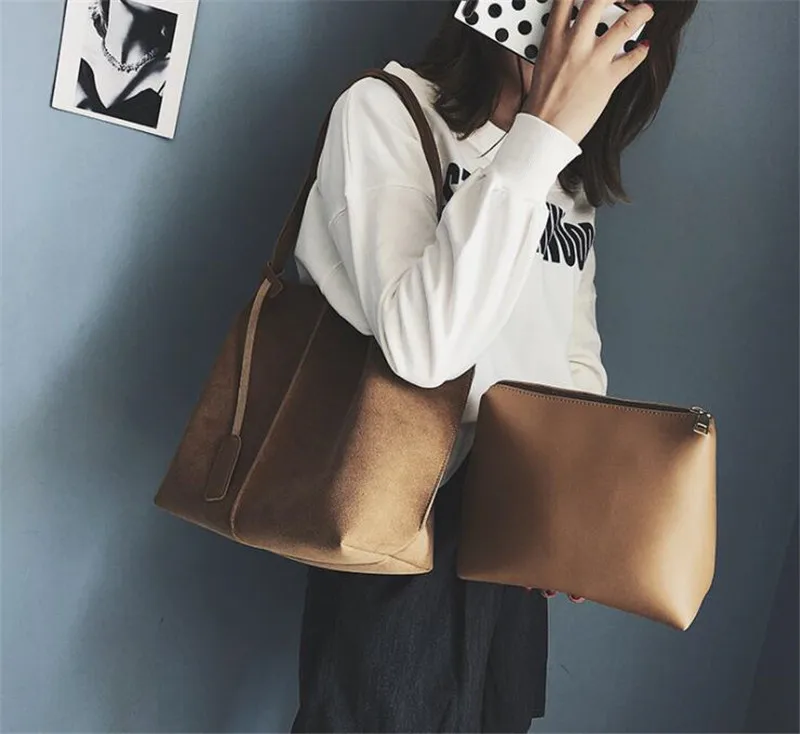 Ladies Leather Suede Bags Set Large Size Shopping Bags For Women 2021 New Luxury Handbags Designer Casual Travel Bags  M236