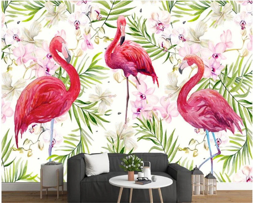 

beibehang photo wallpaper Modern simplified Nordic hand-painted Flamingo rainforest personality papel de parede 3d wallpaper