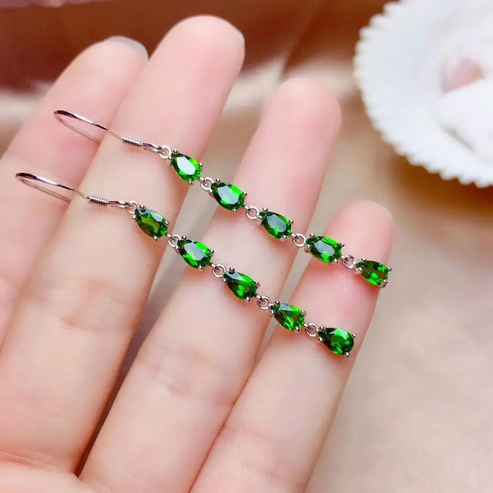 

attractive green diopside pendant for women dangling earrings with hook natural gem real 925 silver certified girl birthday gift