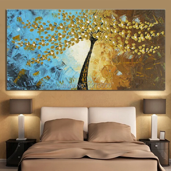 

100%Handmade Modern Abstract Decorative Golden Tree Oil Painting On Canvas Wall Art For Living Room Decor