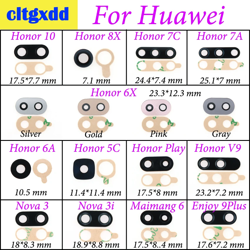 

cltgxdd Rear Back Camera Glass Lens with Sticker Adhesive For Huawei Honor 10 8X 7A 7C 6X 5C V9 Play 9Plus Nova 3 3i Maimang 6