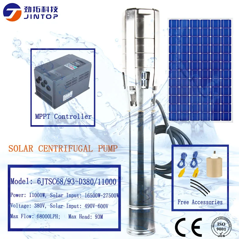 (MODEL 6JTSC68/93-D380/11000) JINTOP SOLAR PUMP 11kw 68T/H Max head 93m Stainless Steel 304 Solar Water Pump High Head Deep Well