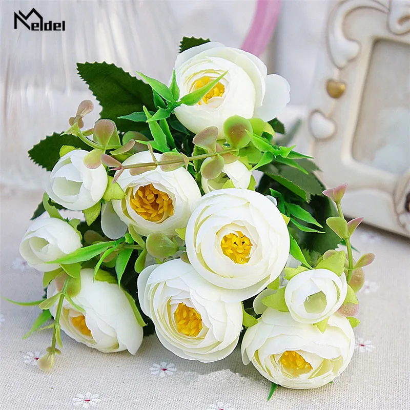 Meldel Tulpe Blume Hochzeit Bouquet Braut Brautjungfer Künstliche PU Tulip Blumen Weiß Gelb DIY Home Party Prom Hochzeit Decor