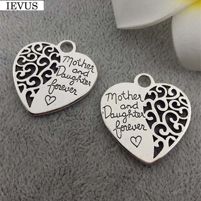 10 Pieces/Lot 25mm hollow out heart charm Mother And Daughter Forever Love Words Charm Pendant For Diy Jewelry Making