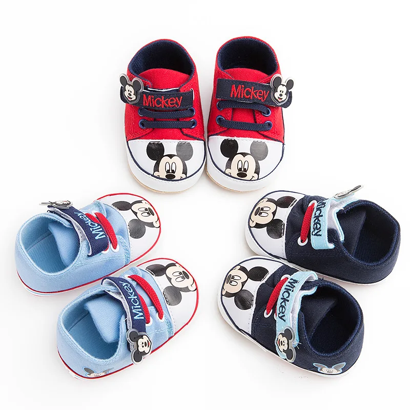 Disney Four Seasons 0-1 Baby Shoes Soft Cartoon Mickey Hook Loop Baby Casual Shoes