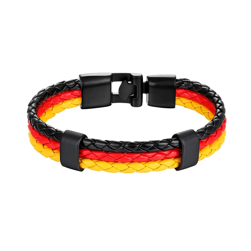 MKENDN New Worldfotball Mexico Russia Italy France National Flag Leather Bracelet Men Women Handmade Wristband Friendship Gift