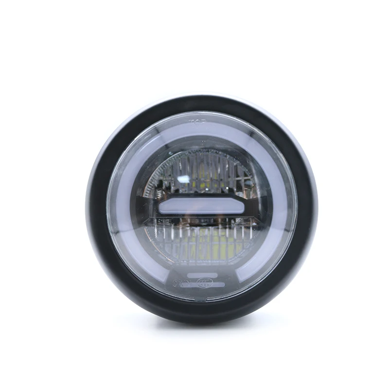 Motorcycle LED 6.5 Inch Headlight Refit Scooter Retro Black Spotlight Round DC 12V Headlamp Moto Universal Front Light Head Bulb