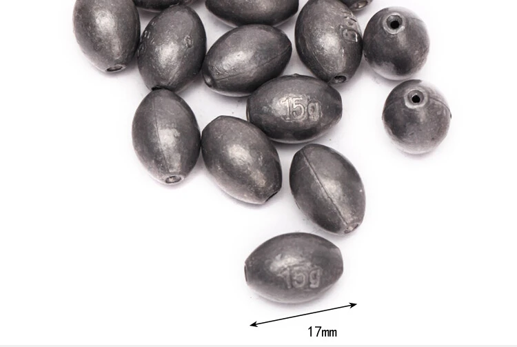 30PCS 15g Fishing Accessories Lead Sinkers Olive Shape Lead Weights