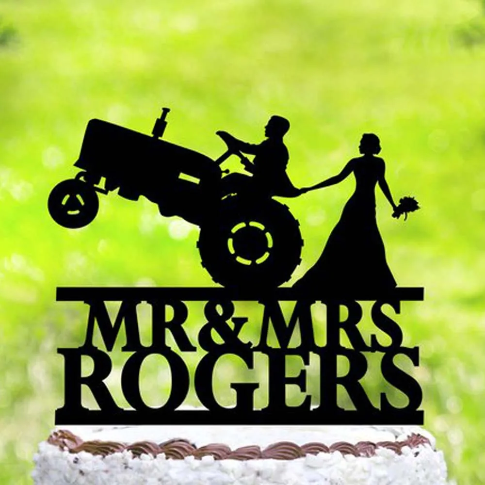 Personalized Tractor Wedding Cake Topper,Farmer Car Rustic Wedding Cake Topper,Customized Wedding Party unique cake topper