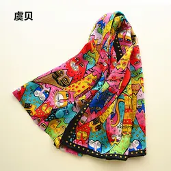 Colorful cats long scarf women sunscreen soft thin printed natural silk scarves wrap shawl foulard femme bandana gift for ladies