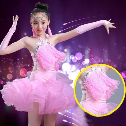 Latin Dance Dress for Chidren Sequin Tassel Grils Modern Ballroom Dance Dress Fringe Latin Dance Costumes Gymnastics  Leotards