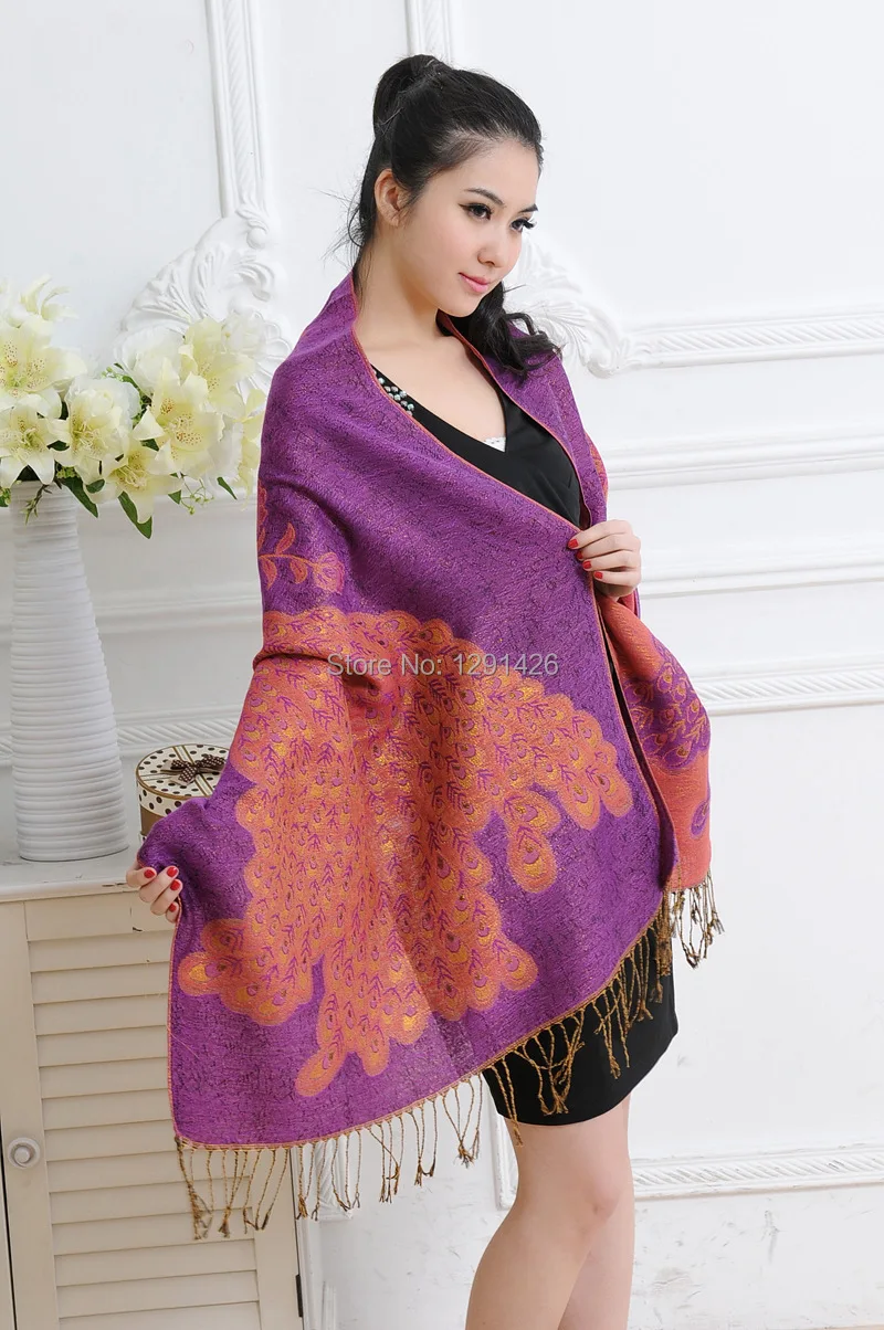 Women Pashmina Scarf Wrap Scarf Fashion Scarf Double-Faces Pashmina Peacock Shawl Scarf Wrap Fashion Brand Scarves