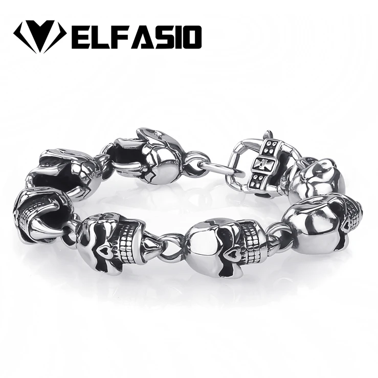 

Men's Skeleton Skull Silver 316L Stainless Steel bracelet Ghost bangle Biker Punk Jewerly