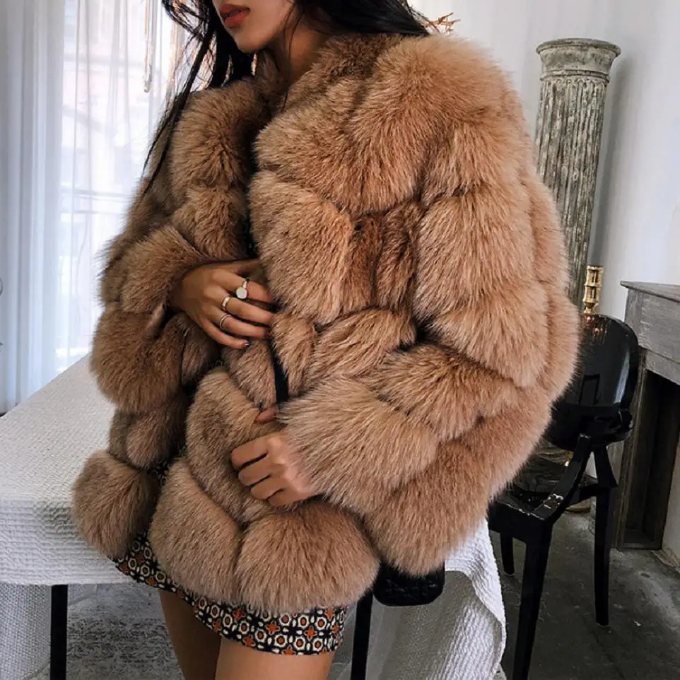 XS-4XL fashion Winter Women Luxury Faux Fox Fur Coat Furry Slim Fur Stitching jacket Thicker Fox Fur Outwear Feminino L1713