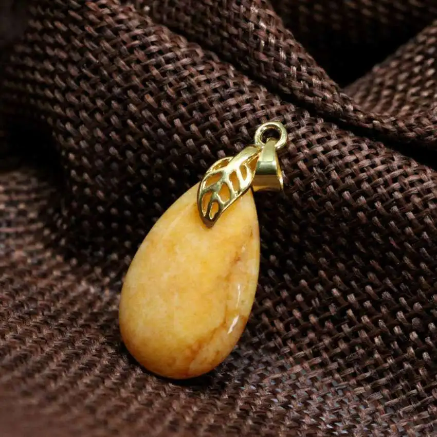 Bohemia style 15*25mm yellow jades stone waterdrop drop pendant high quality chalcedony gold-color fashion women jewelry B1867