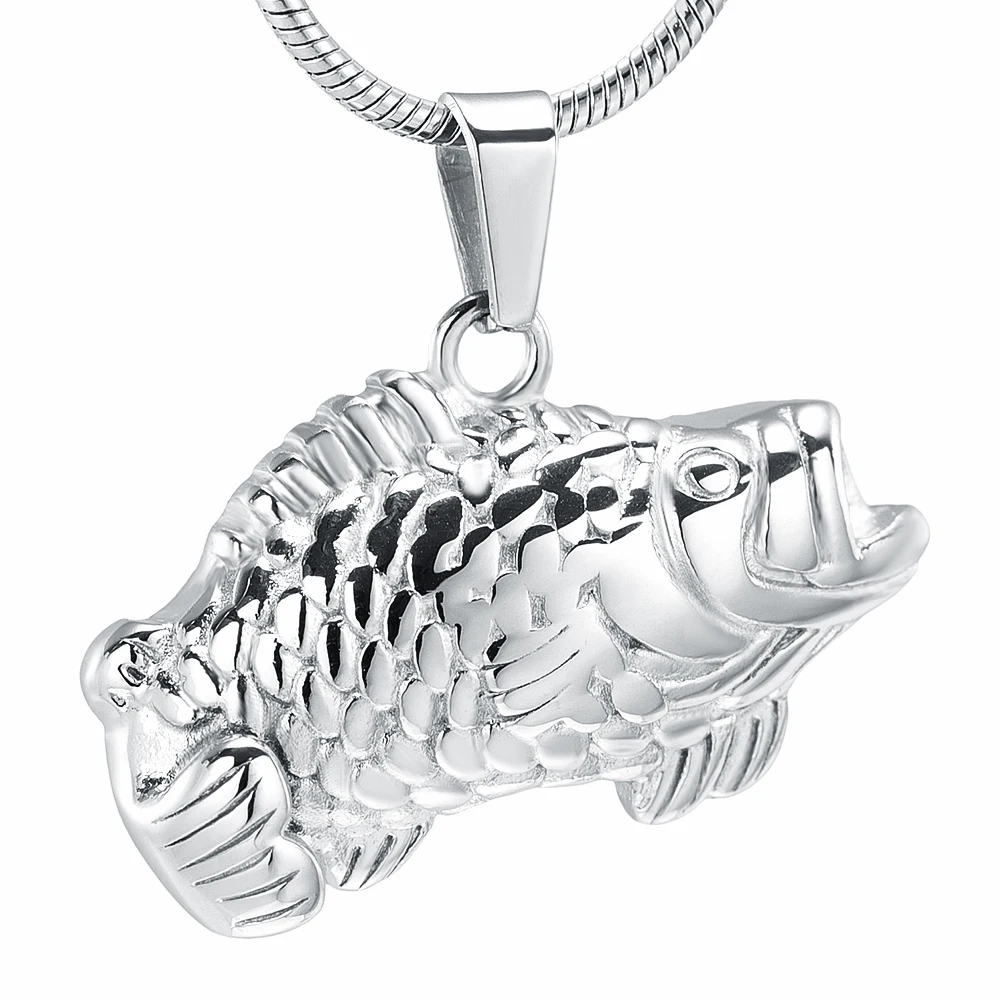 

IJD10924 Fish Cremation Jewelry Keepsake Holder For Pet Stainless Steel Memorial Urn Necklace Hold Ashes -Free Filling Kits