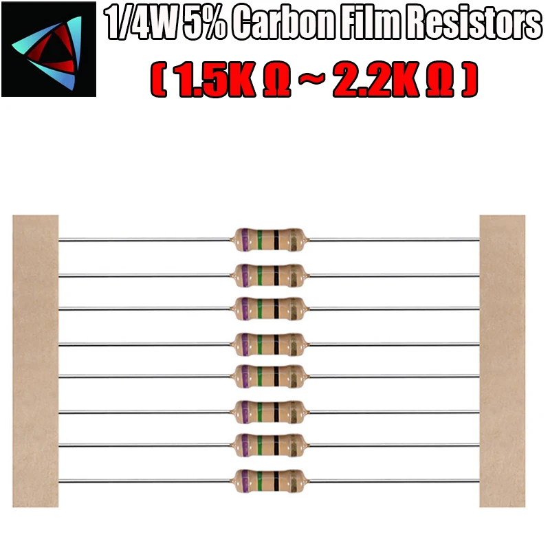 

100pcs 1/4W 5% Carbon Film Resistor 1.5K 1.6K 1.8K 1K 2.2K ohm