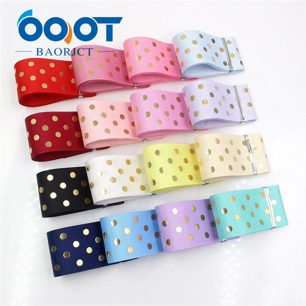 I-19518-1248 1-1/2\'\' 38mm Hot gold dots Printed grosgrain ribbon,DIY handmade jewelry accessories,wedding birthday packaging