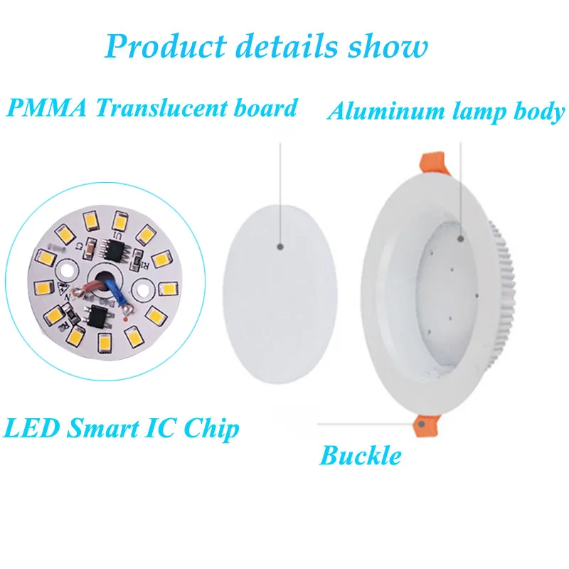 Oprawy wpuszczane LED 3W 5W 7W 9W 12W 15W okrągłe lampy punktowe oświetlenie sufitowe wewnętrzne AC220V