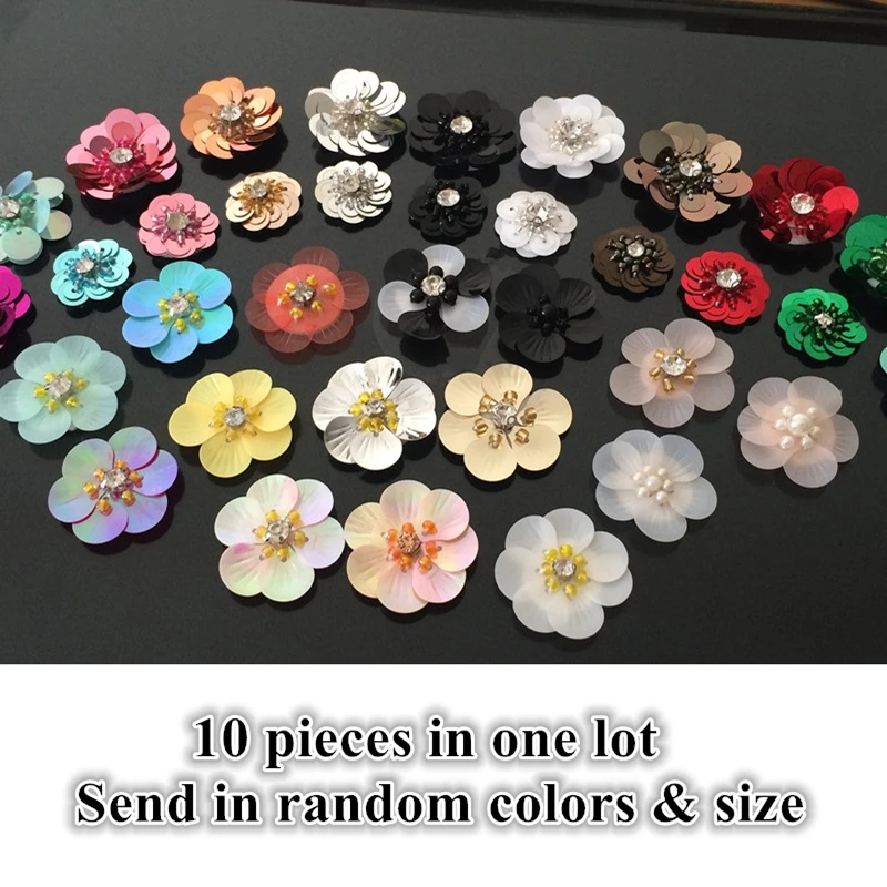 

Maxsin Fun Different Color Size Sequins Beads Flower Patch Sew On Clothing Applique DIY Decoration Stickers Random 10PCS/Lot