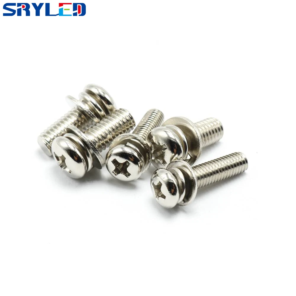 SRYLED LED Screen Module Screws M3x8 Round Head Three-combination Screw Nickel-plated Cross for Indoor LED Display Modules