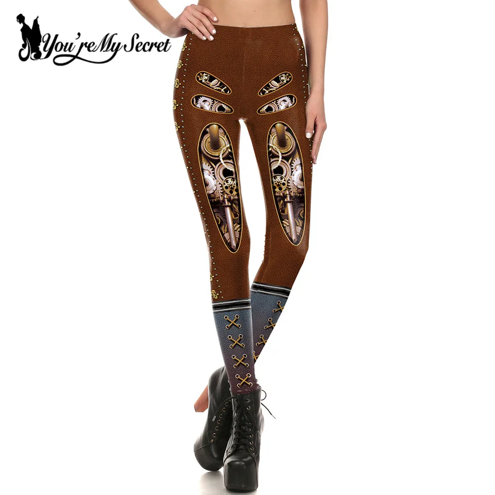 [Je Bent Mijn Geheim] Retro Gothic Stijl Leggings Gear Steampunk Bedrukte Legging Voor Vrouwen Workout Fitness Kleding Push-Up Broek