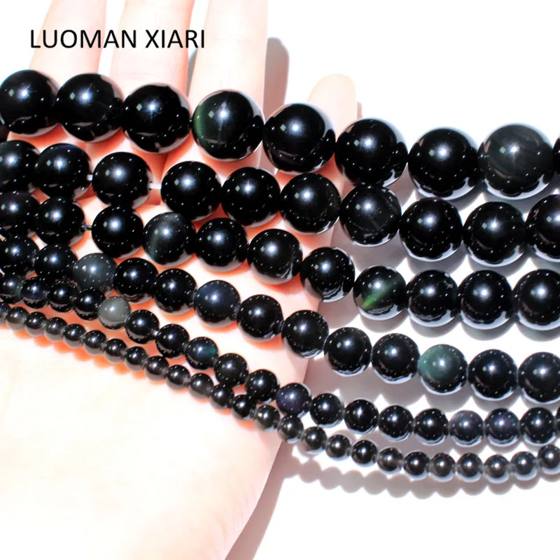 Wholesale Top Grade Natural Black Obsidian Stone Beads For Jewelry Making DIY Bracelet Necklace 6/8/10/12 /14/16 mm Strand 15\'\'