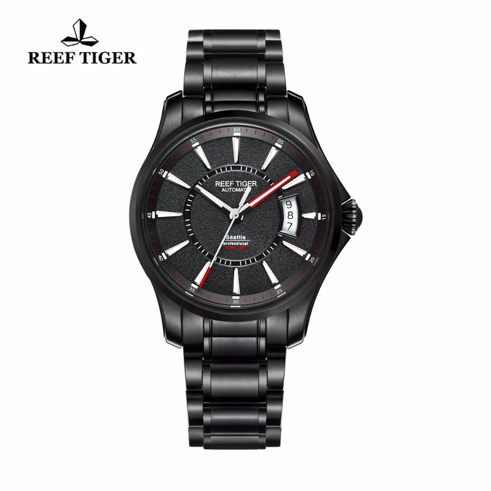 Reef Tiger/RT Watch Seattle Sports For Men Automatic Watches Big Date Black Steel Watch with Super Luminous RGA166