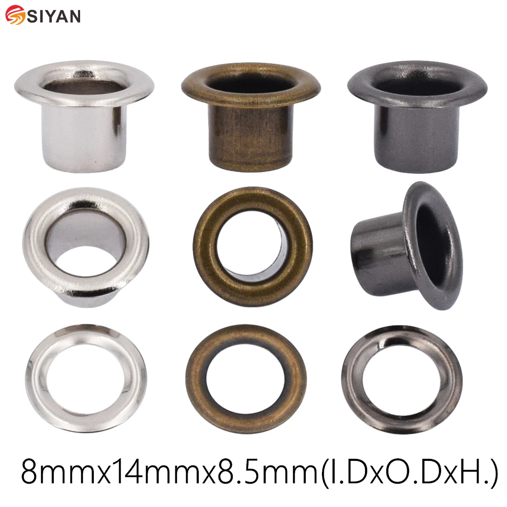 100set 8mm Metal Black Nickel Bronze Eyelets with Grommet For Leathercraft Shoe Belt DIY Scrapbook Cap Bag Tag Clothes Accessory