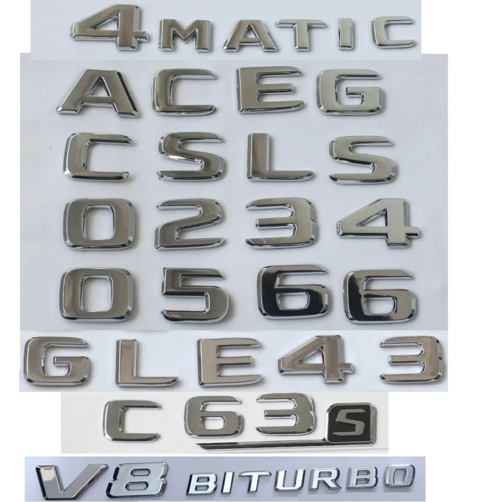 For Mercedes Benz AMG W177 W205 W222 W166 X166 X253 W213 W212 X218 C218 C117 Chrome Trunk Letters Number Badge Emblems Symbols