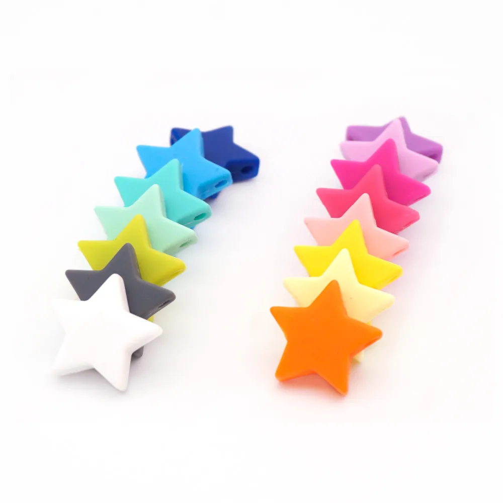 Sutoyuen 500pcs Large Star Silicone Beads Chewing Teether Bead for DIY Baby Pacifier Necklace Jewelry Making Toy Accessories