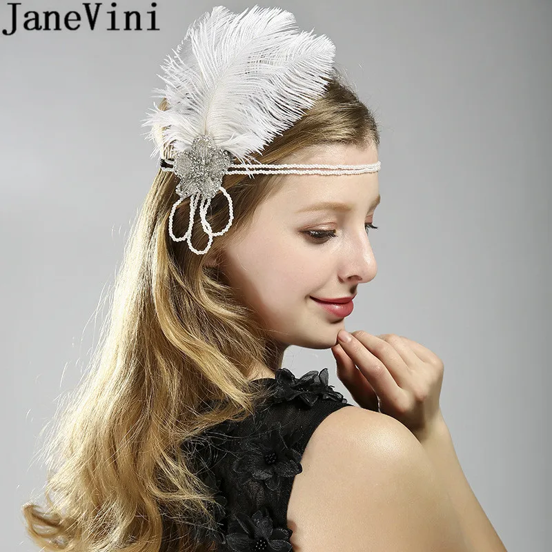 

JaneVini Luxury Bride to be Headband Beaded Feathers Bridal Hat Wedding Fascinator Accessories Party Headwear Plaquinha Noiva