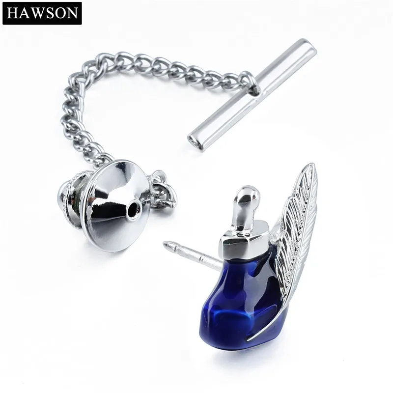 Cute Blue Ink Bottle Mens Tie Tack Pin Safety Locking Back Clutch Fashion Male Tool Jewelry Accessory Tie Chain