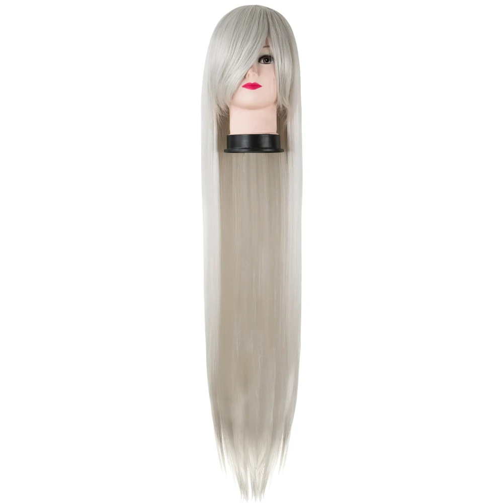 Silver Wig Fei-Show Synthetic Heat Resistant 40 Inches/100 CM Costume Cartoon Cosplay Long Straight Cover Face Bangs Gray Hair