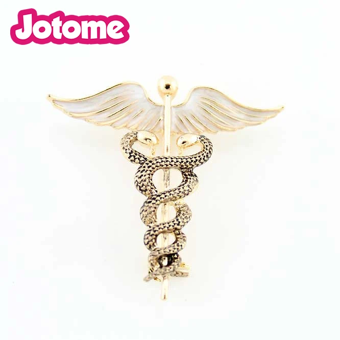 Gold Wings Caduceus Brooch