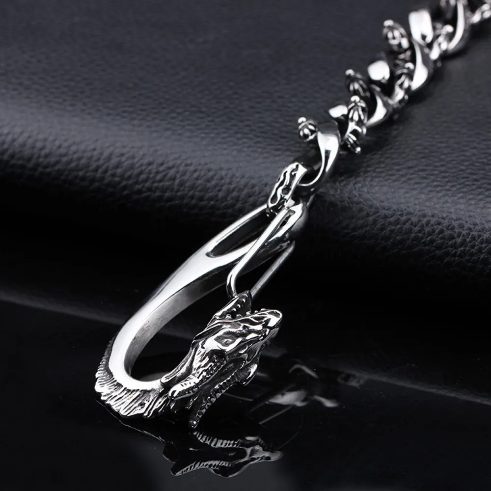 316L Stainless Steel Mens Biker Belts Vintage Dragon Head Clasp Wallet Key Chains Hip Hop Trousers Jeans Chains Chains for Pants