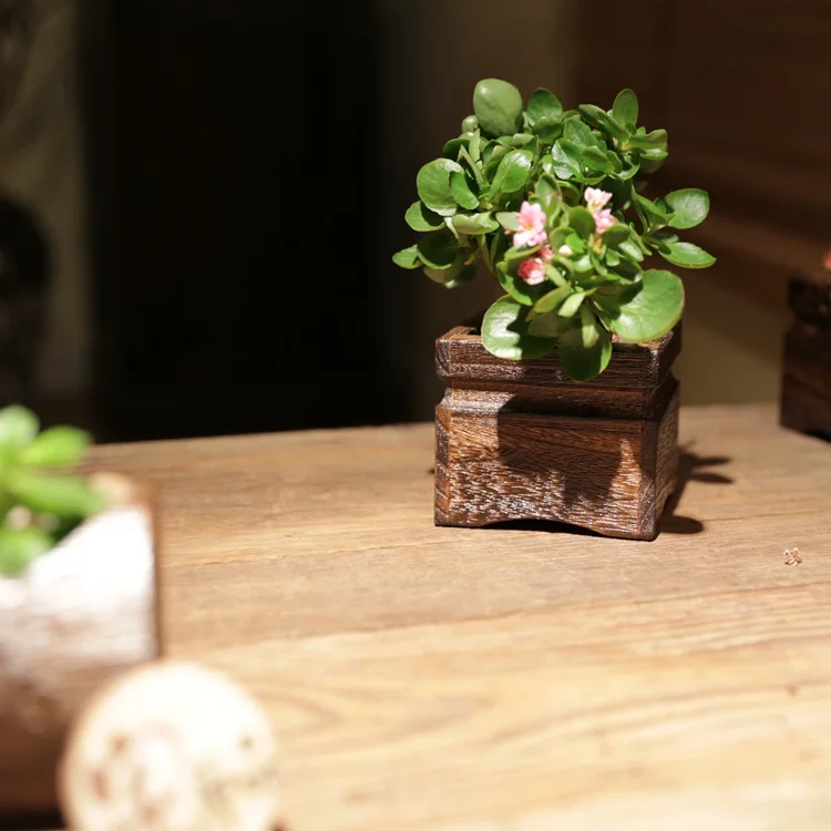 Japanese-style wood burning Paulownia simulation flower pots flower pots succulents is solid wood flower pots plug