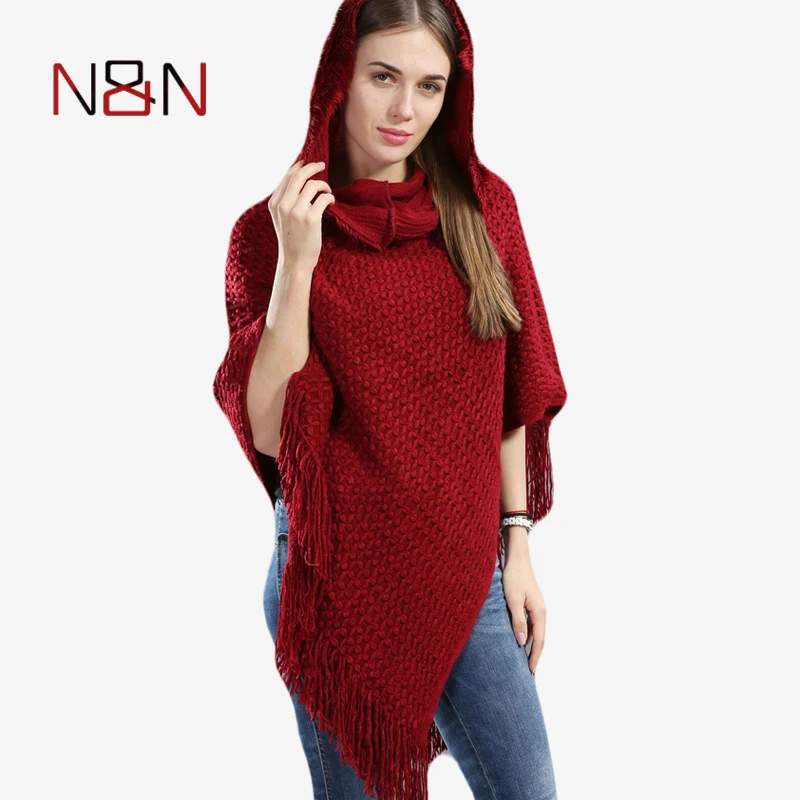 

2024 New Solid Women Hoodies shawls Knitted Sweater Womens Scarf Poncho Capes Ladies Sweaters And Pullovers Long Cardigan