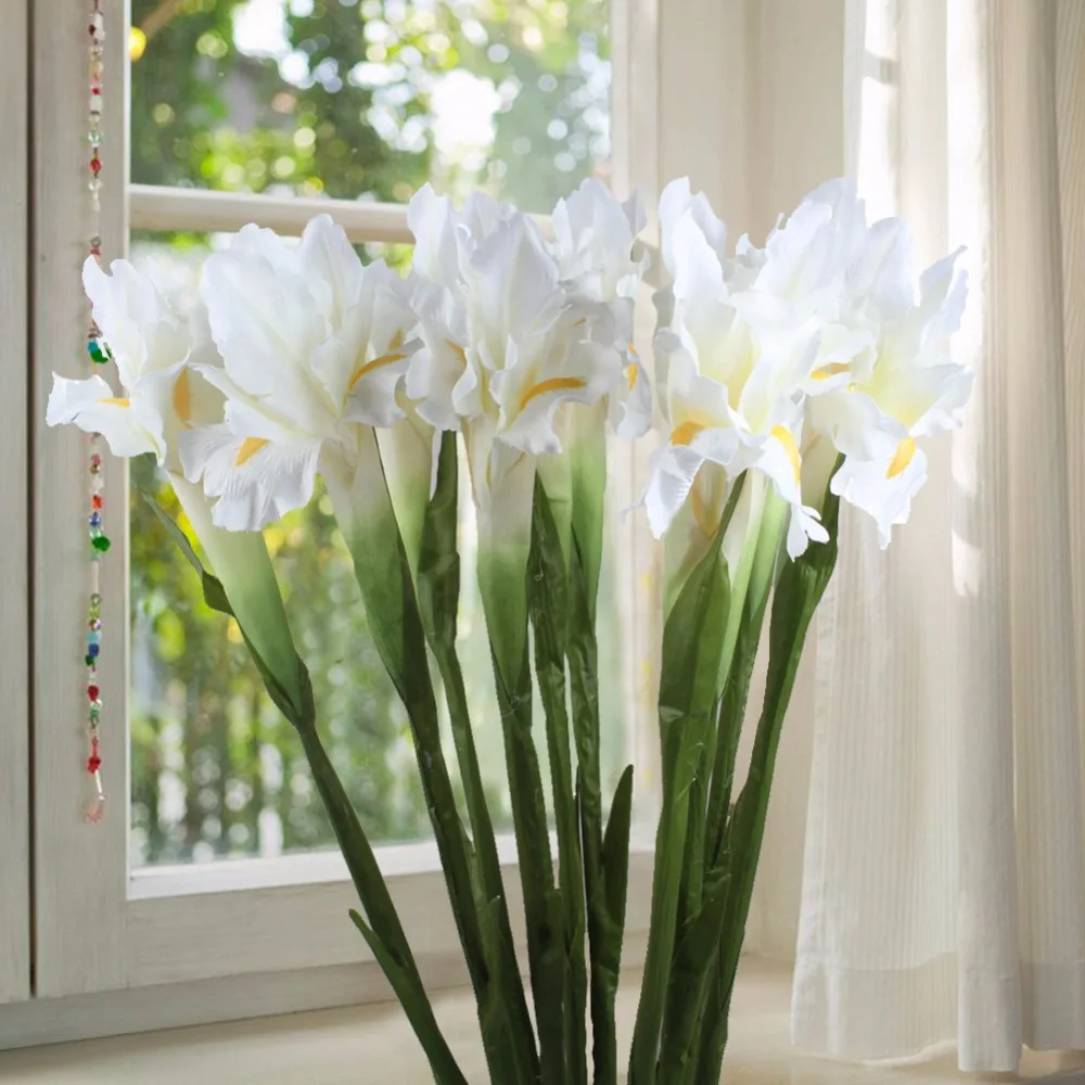 5pcs White Iris Artificial Flower Decorative Fake Flowers Display Silk Flower for Home Wedding Decoration