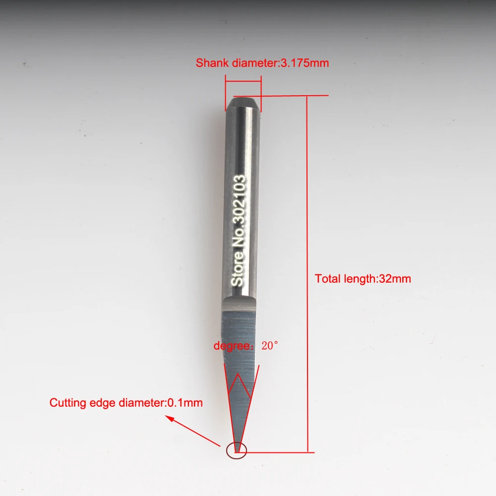5pcs 3.175mm Tungsten Milling Cutter Carbide 1/8" Shank 20 Degree R0.1 PCB Engraving CNC Router Tools Bits