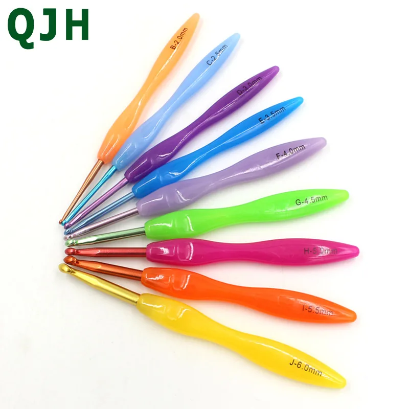 9pcs 2.0mm-6.0mm Crochet Handle Colorful Aluminium Crochet Hook Sweater Knitting Needls Set DIY Clothes Scarf