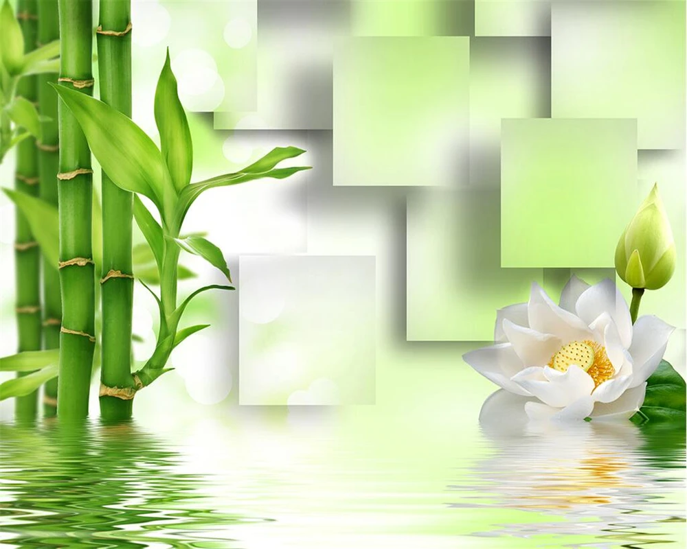 Custom Wallpaper Home Decoration Background Mural 3D Water Bamboo Lotus Fresh TV Background Wall mural 3d wallpaper