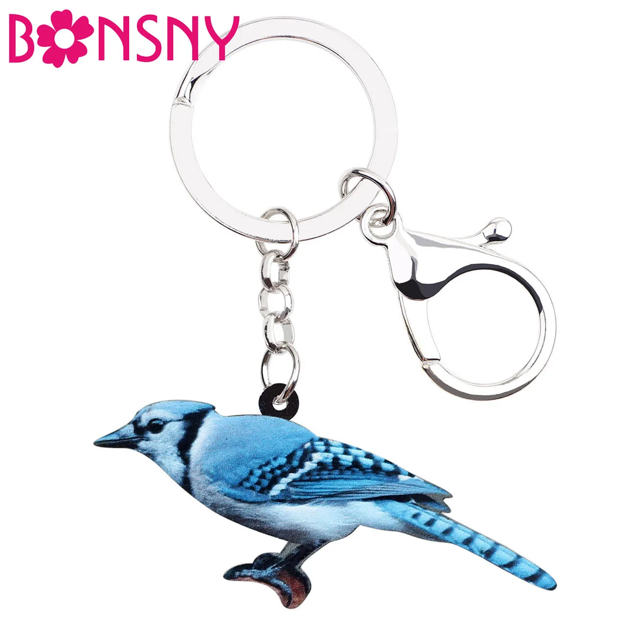 Bonsny Acrylic Cute Blue Jay Bird Key Chain Keychains Holder Fashion Animal Jewelry For Women Girls Bag Car Pendant Charms Gift