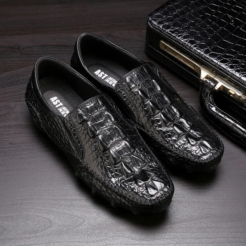 Brand Genuine Leather Alligator Men\'s SLIP-ON Octopus Driving Loafers Businessman Crocodile Print Moccasins Casual Shoes