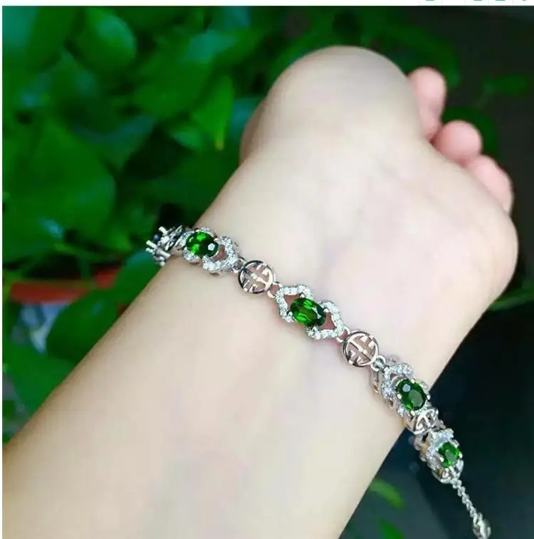 Free Shipping Natural and real Diopside Bracelets 925 sterling silver Fine jewelry gems 4*6mm 5pcs