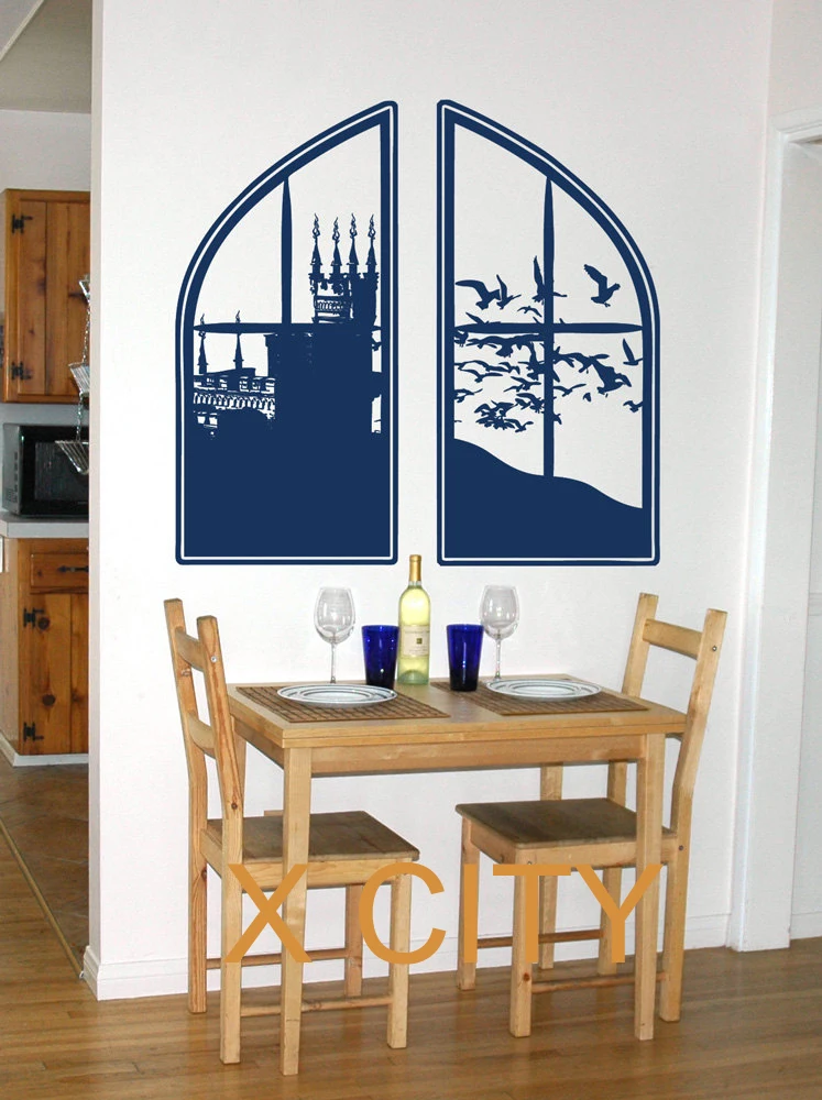 Giant Extra Large Castle Window Die Cut Vinyl Transfer Stencil Decal Sticker Wall Art Home Room Decor 46