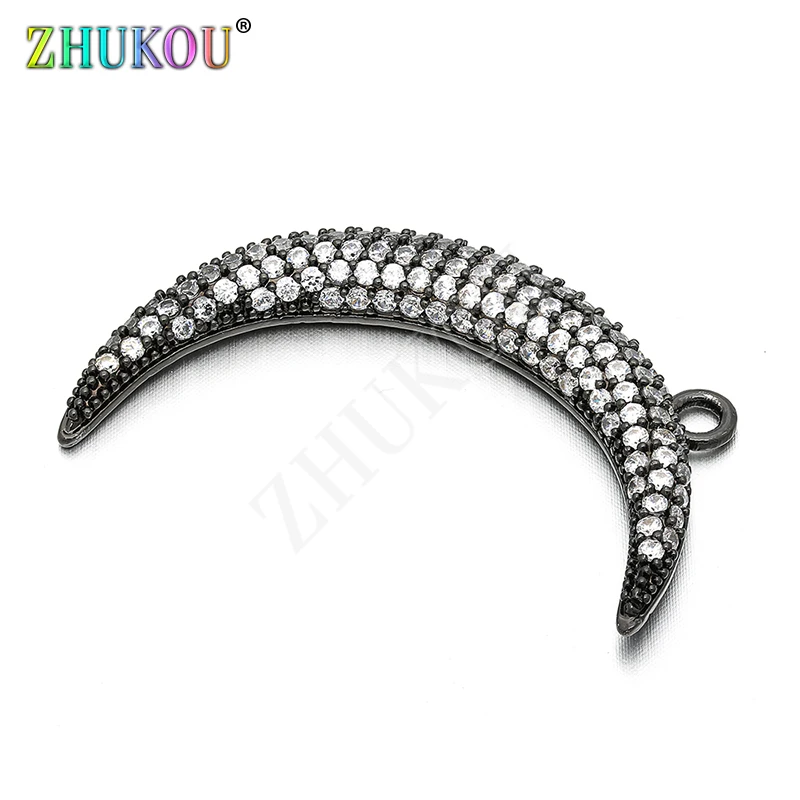 24*39mm Brass Cubic Zirconia Moon Charms Pendants DIY Women Necklace Pendant Jewelry Accessory Findings, Model: VD69